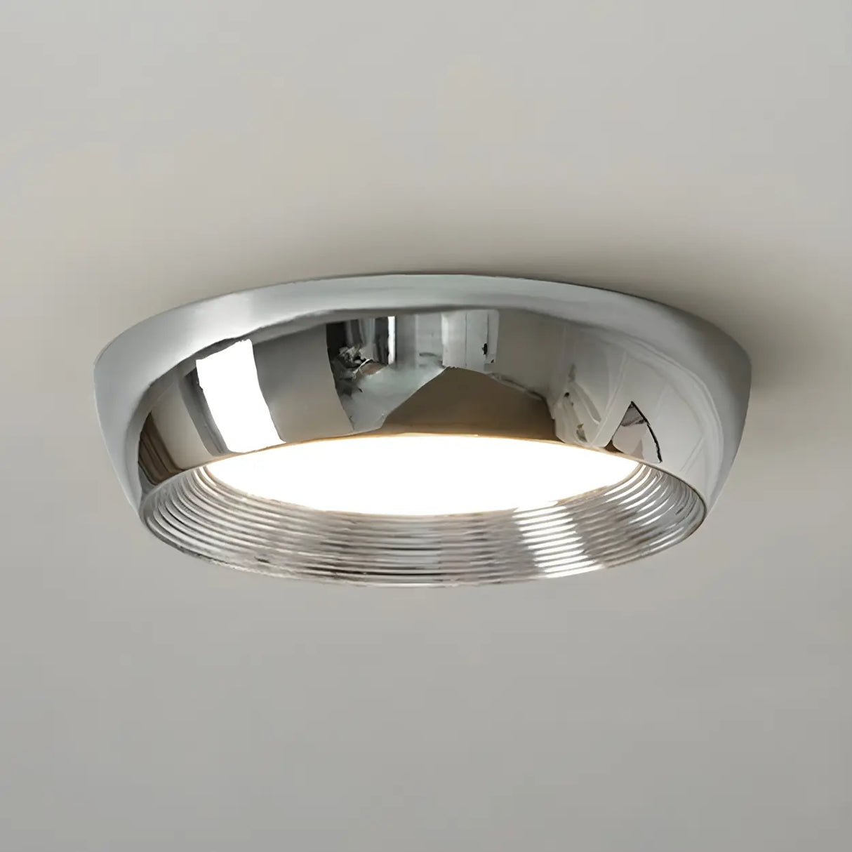 Trendy Chrome Round LED Flush Mount Ceiling Light Image - 10