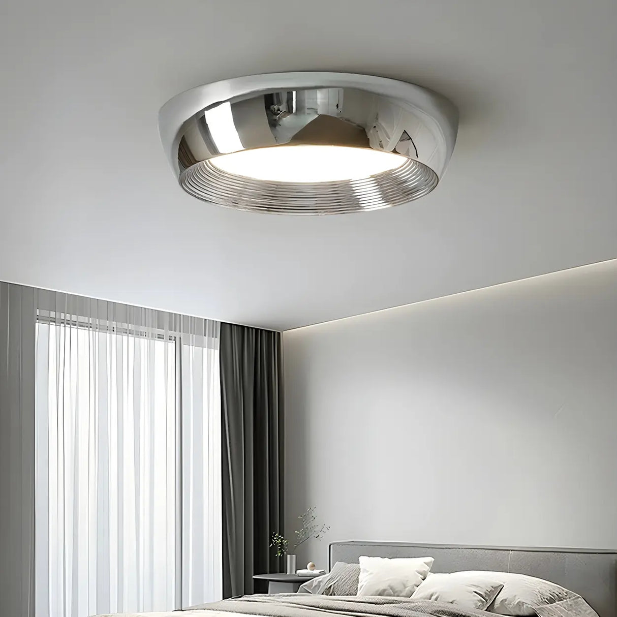 Trendy Chrome Round LED Flush Mount Ceiling Light Image - 3