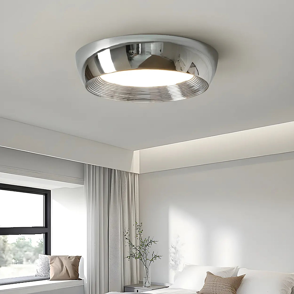 Trendy Chrome Round LED Flush Mount Ceiling Light Image - 4