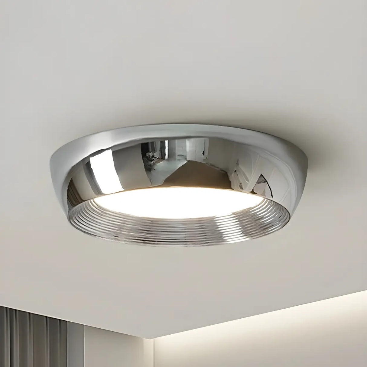 Trendy Chrome Round LED Flush Mount Ceiling Light Image - 6