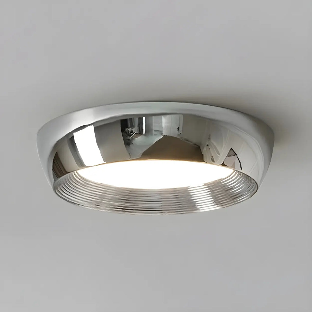 Trendy Chrome Round LED Flush Mount Ceiling Light Image - 8