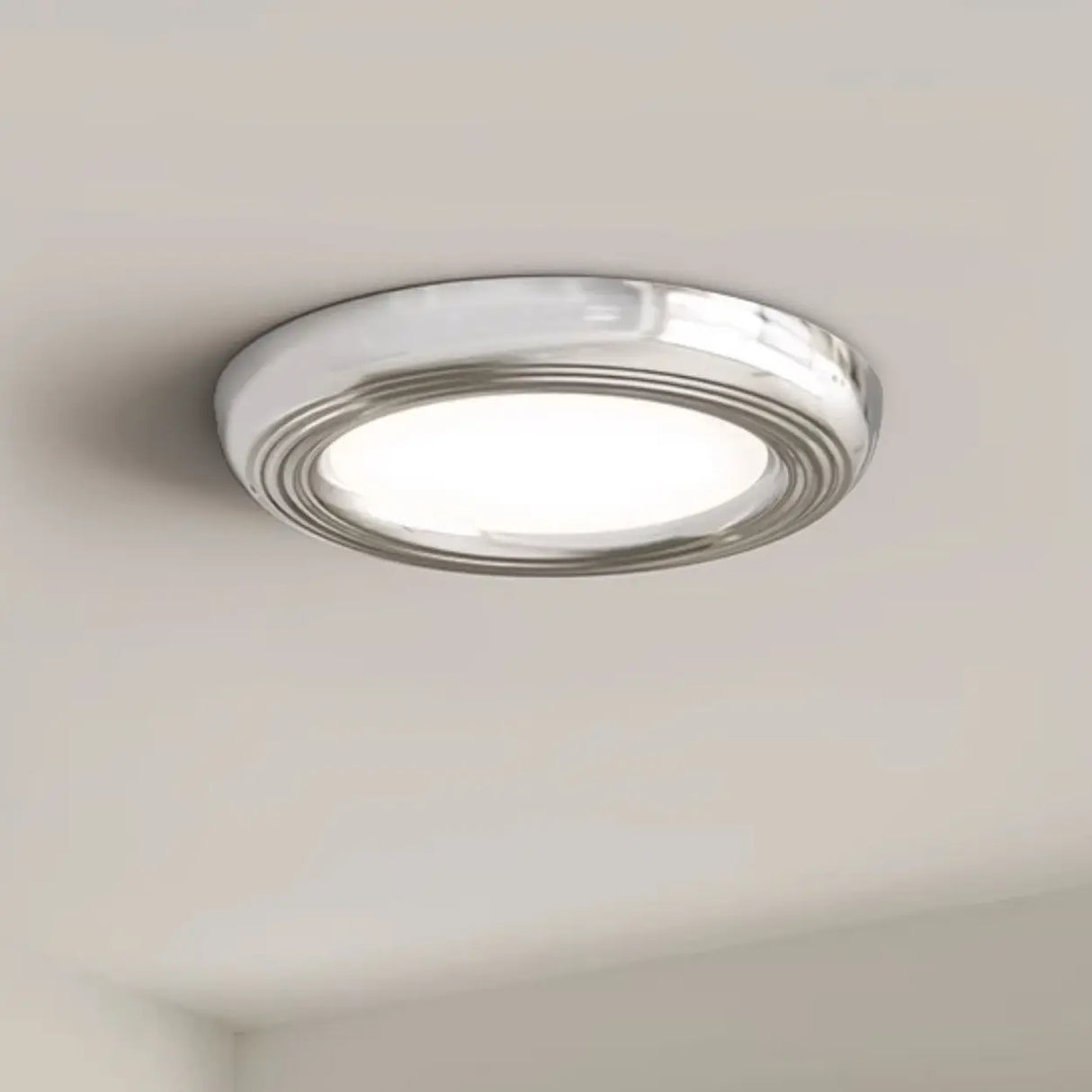 Trendy Circular Chrome LED Flush Mount Ceiling Light Image - 2