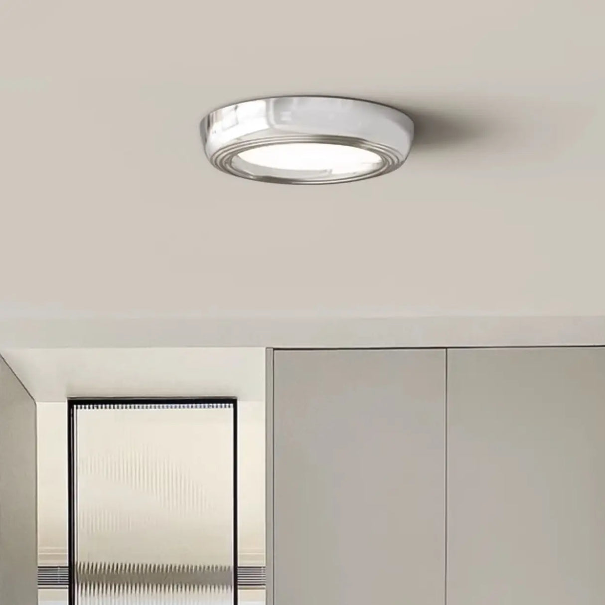 Trendy Circular Chrome LED Flush Mount Ceiling Light Image - 7