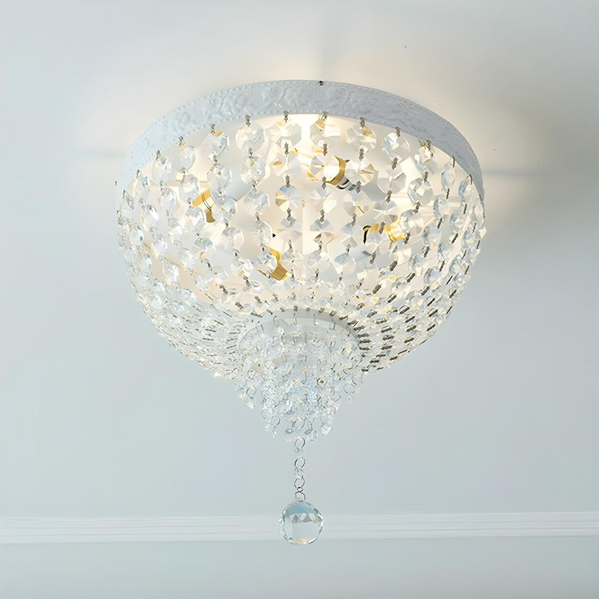 Trendy Clear Crystal Bead Bowl-Shaped Flush Mount Light Image - 1