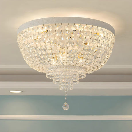 Trendy Clear Crystal Bead Bowl-Shaped Flush Mount Light Image - 2