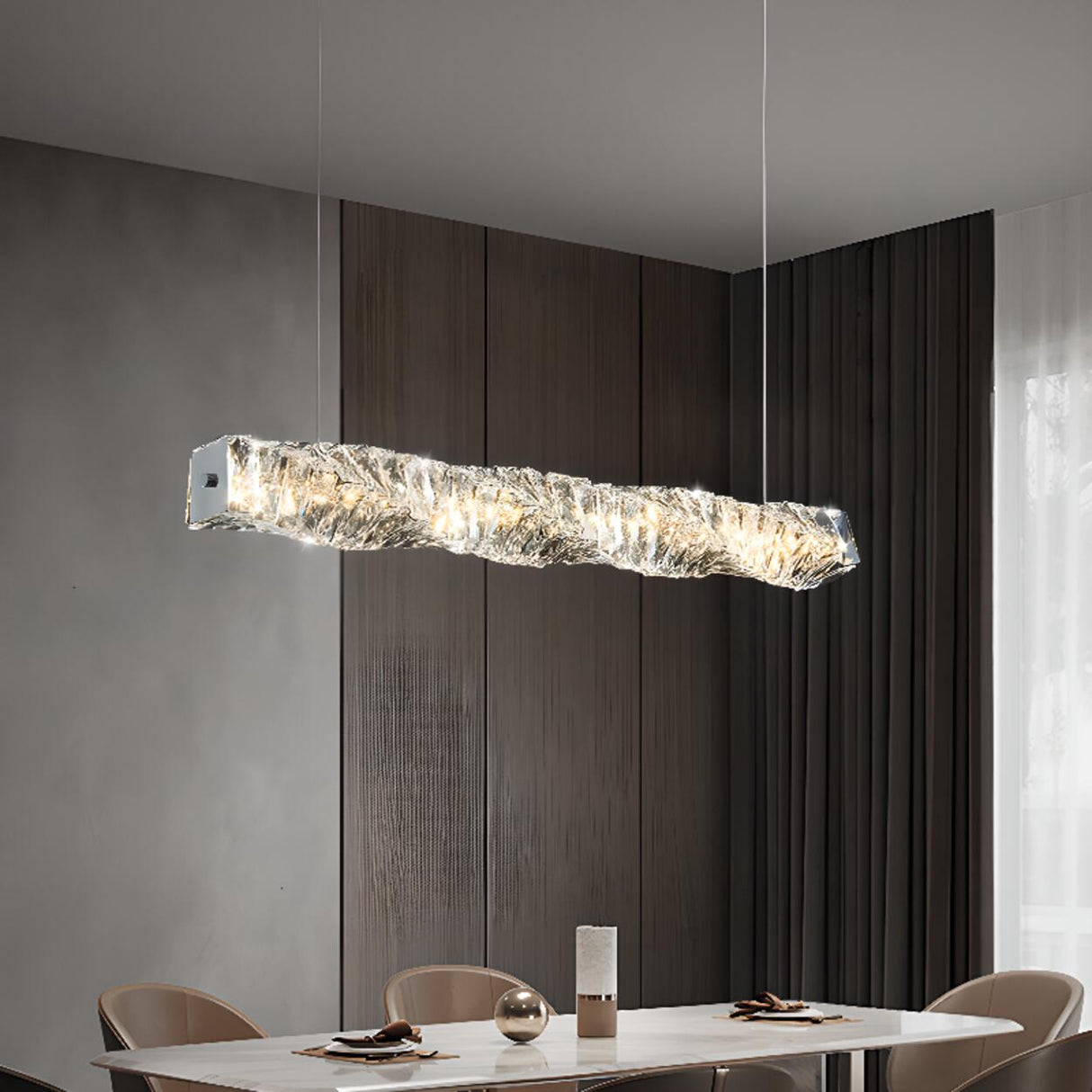 Trendy Crystal Rectangular Island Pendant Light Image - 4