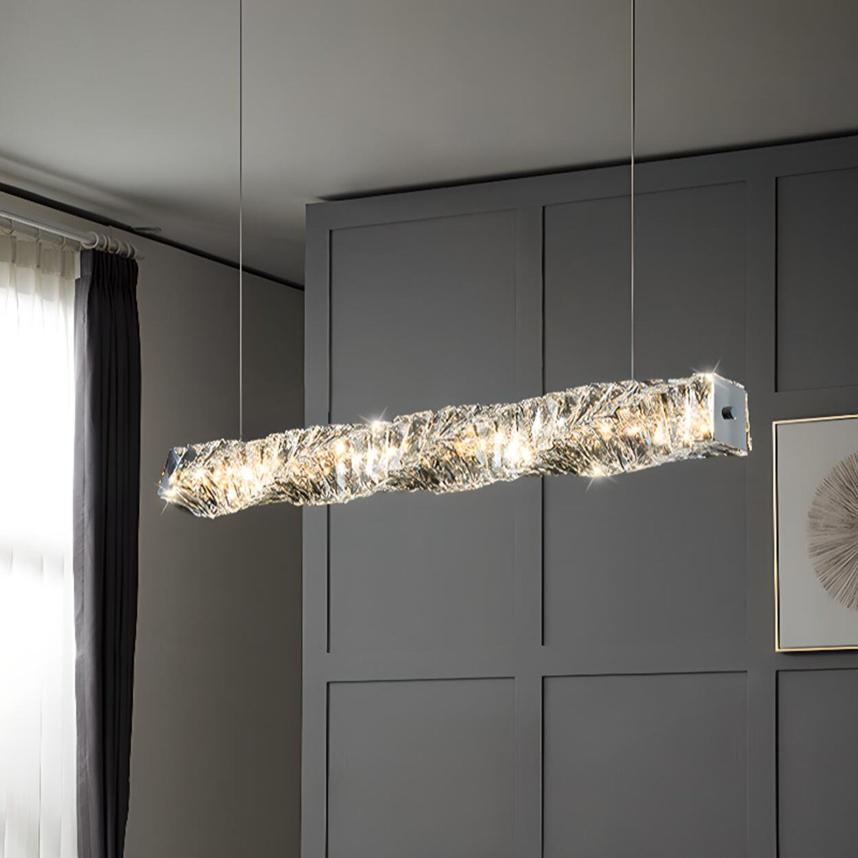 Trendy Crystal Rectangular Island Pendant Light Image - 6