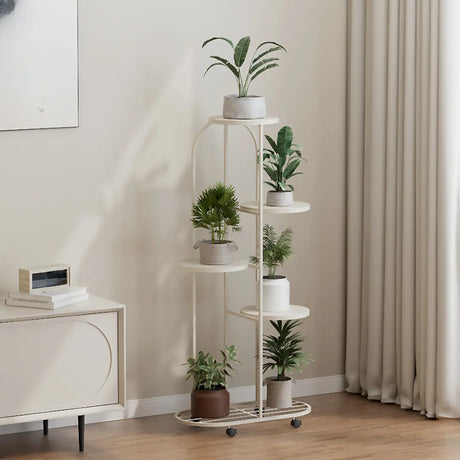 Trendy Curved Multi-Tiered Sliding Plant Stand Cream Image - 1