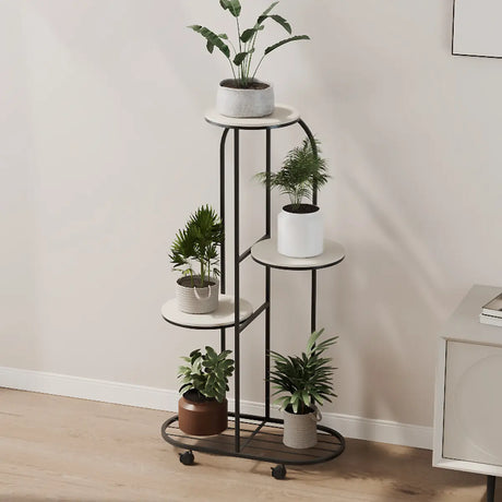 Trendy Curved Multi-Tiered Sliding Plant Stand Cream Image - 2