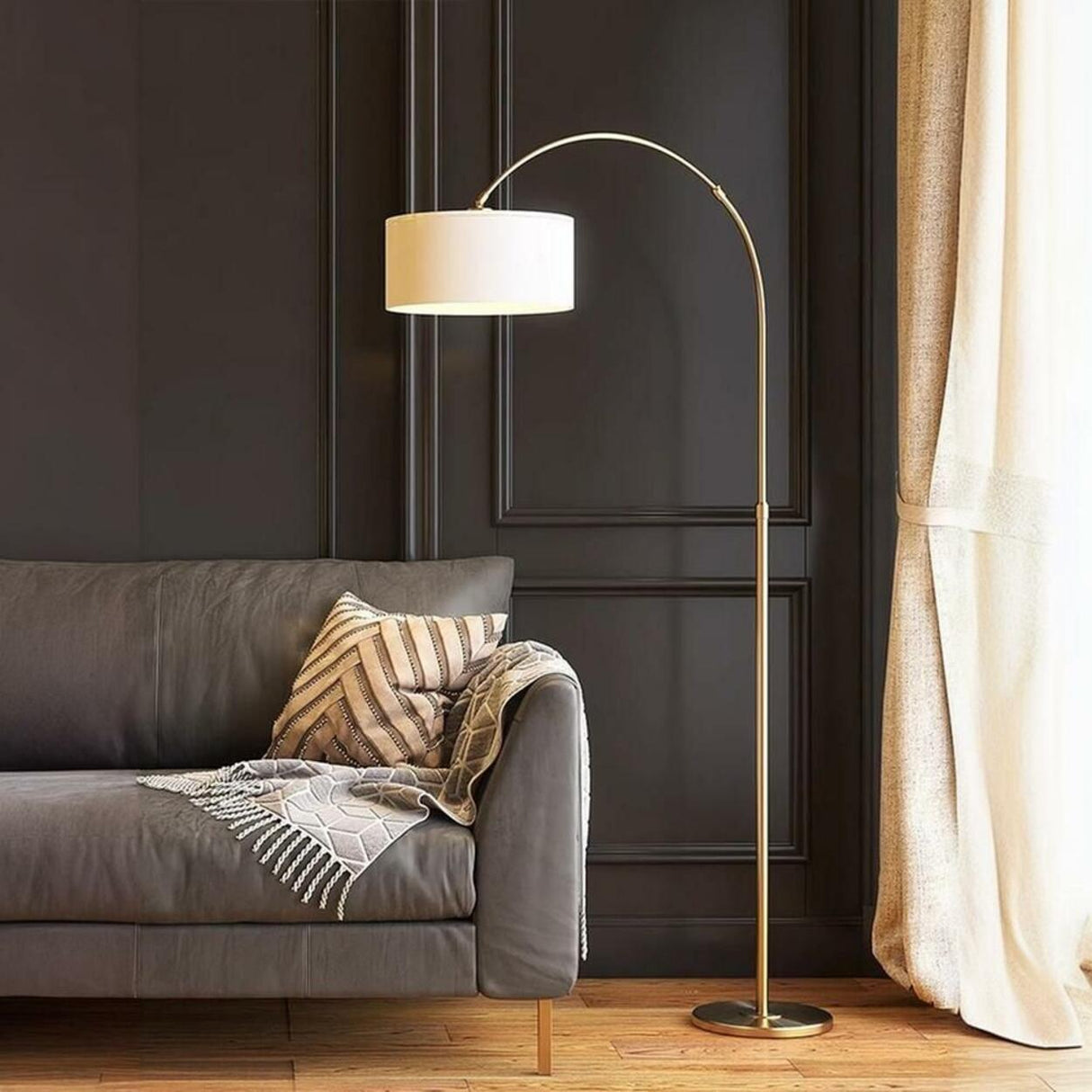 Trendy Cylinder Adjustable Gold Arched Floor Lamp Image - 4