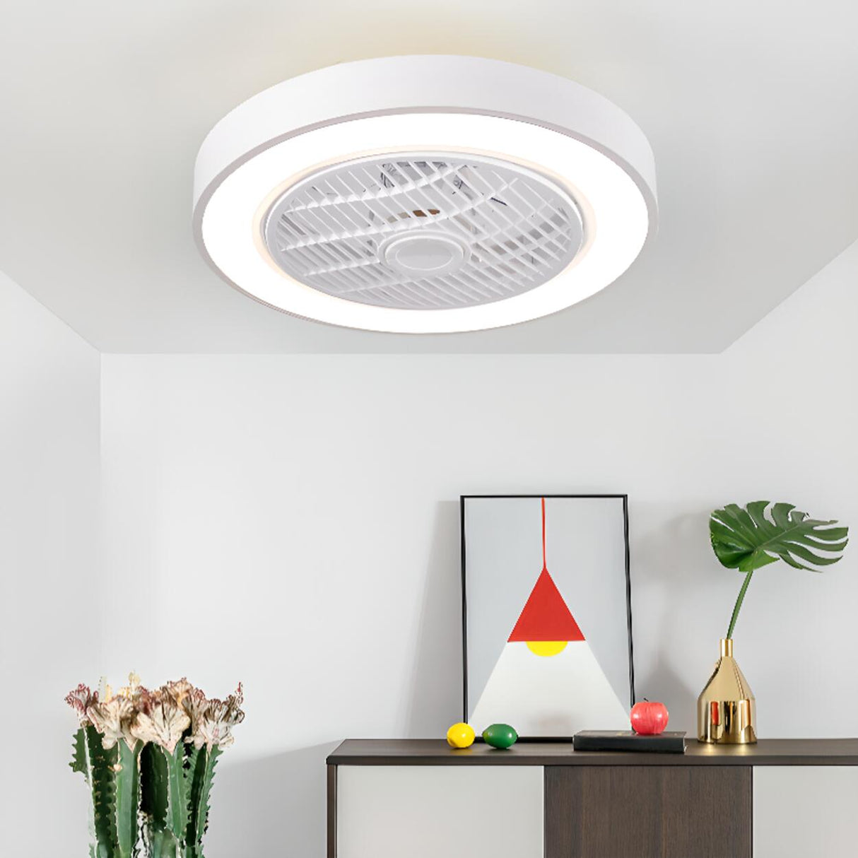 Trendy Dimming Colorful Flush Mounted Ceiling Fan Light Image - 8