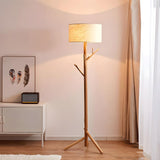 Trendy Drum and Tree Branch Wooden Floor Lamp Image - 1