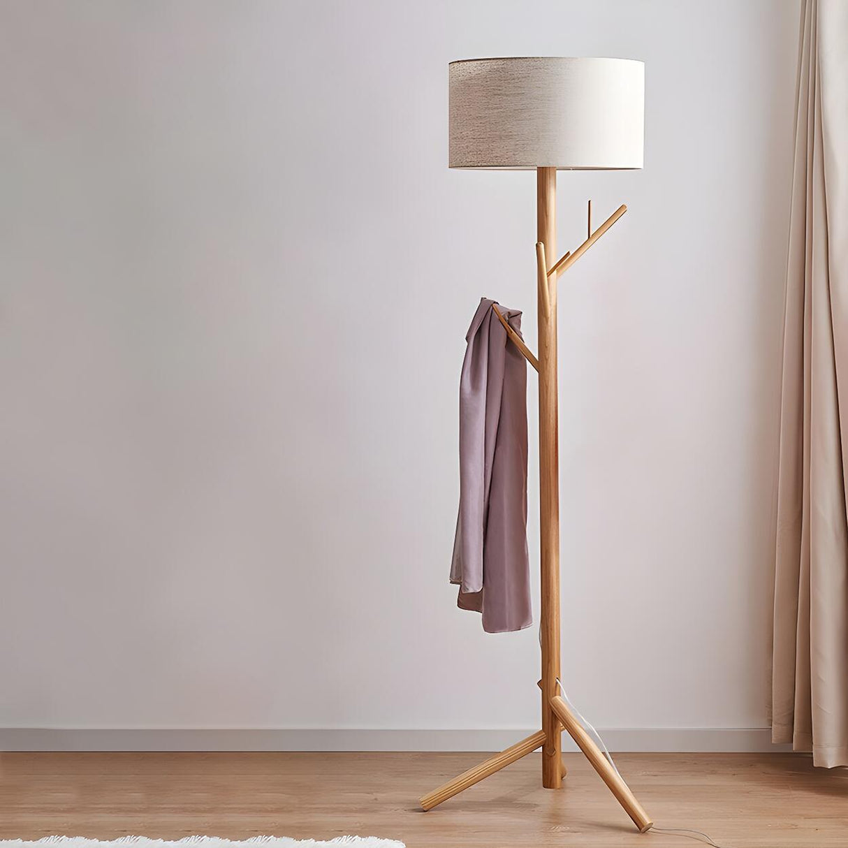 Trendy Drum and Tree Branch Wooden Floor Lamp Image - 10