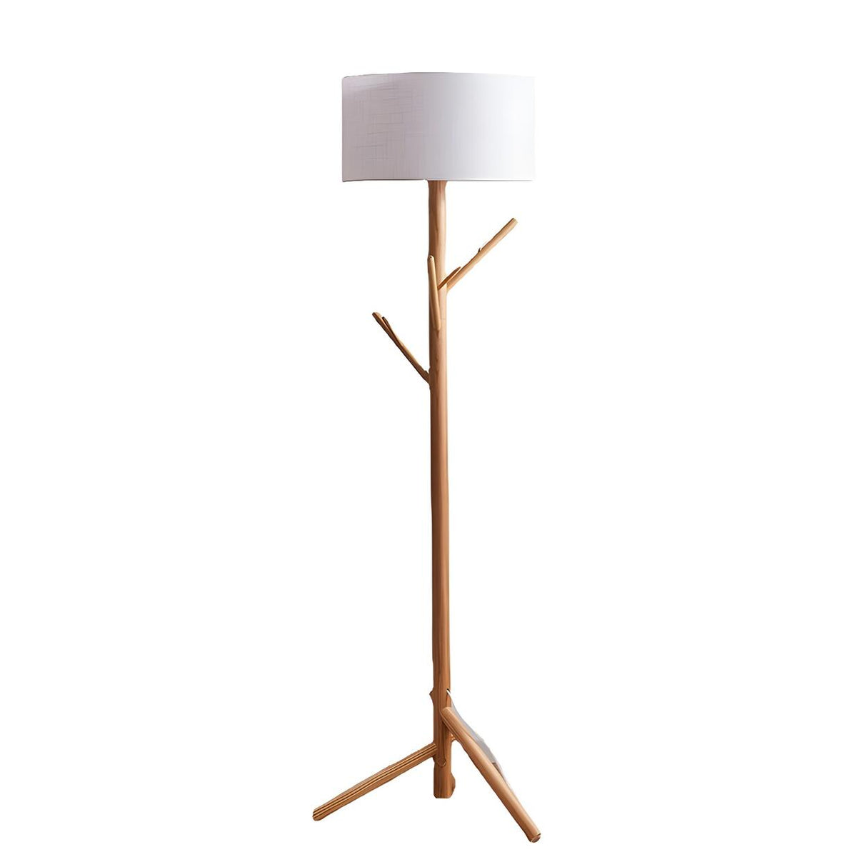 Trendy Drum and Tree Branch Wooden Floor Lamp Image - 6