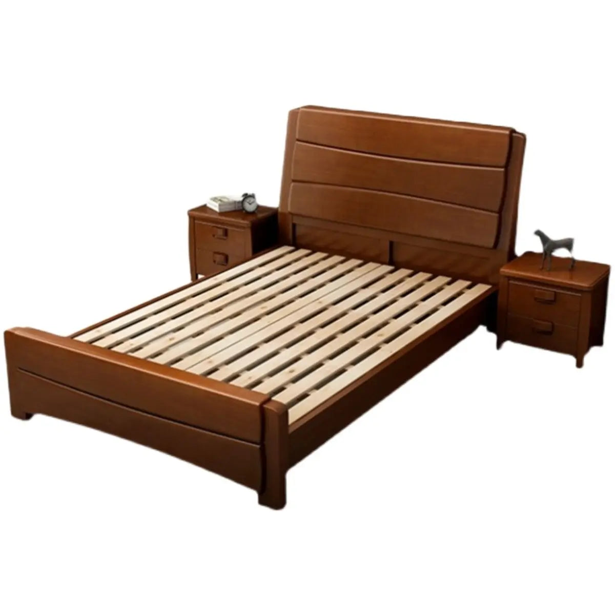 Trendy Easy Assembly Wooden Brown Single Panel Bed Image - 8