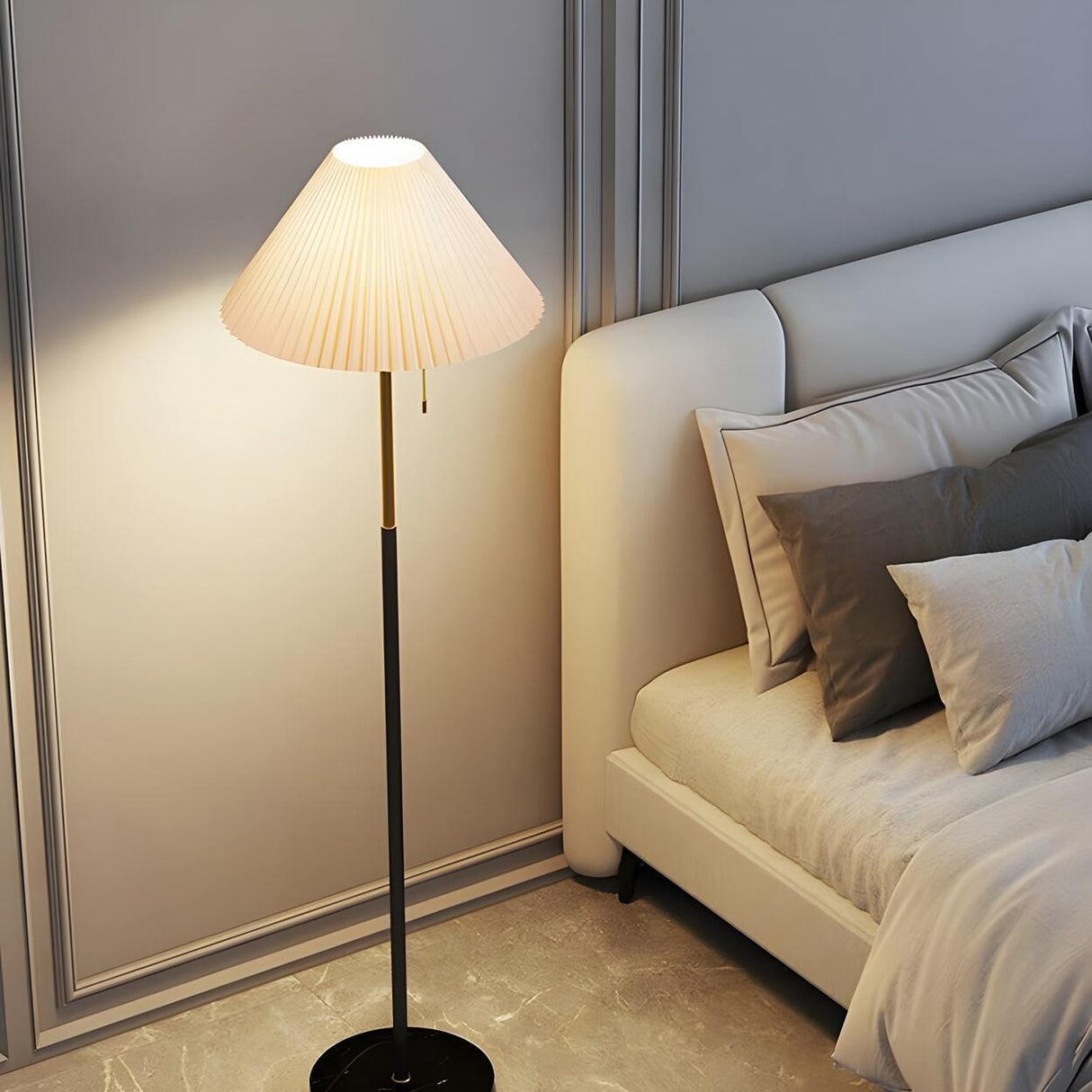 Trendy Fabric Cone Shade Floor Lamp with Pull Chain Image - 12