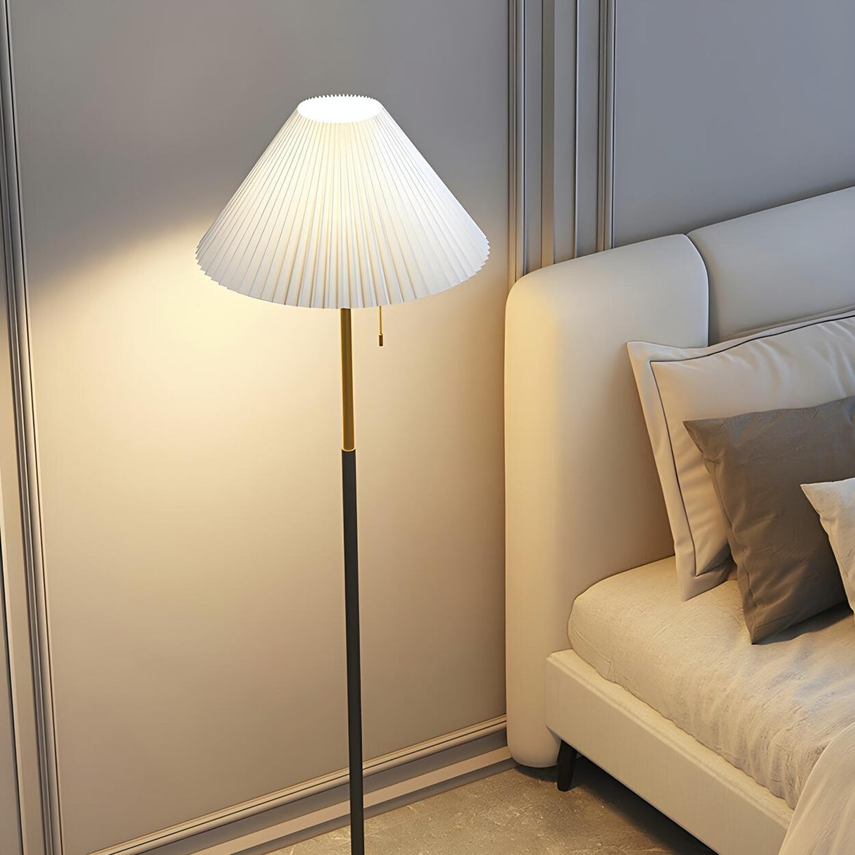 Trendy Fabric Cone Shade Floor Lamp with Pull Chain Image - 3