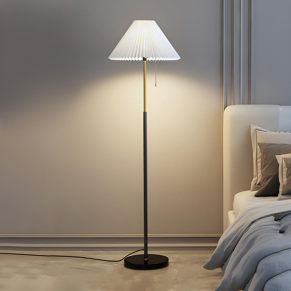 Trendy Fabric Cone Shade Floor Lamp with Pull Chain Image - 6