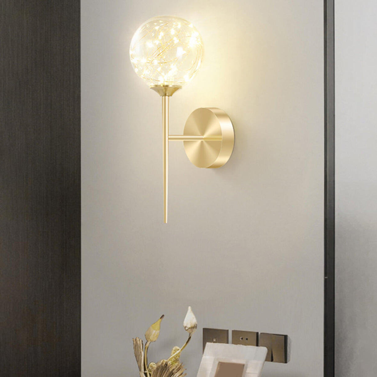 Trendy Fairy Lights Gold Glass Globe Wall Sconce Image - 1