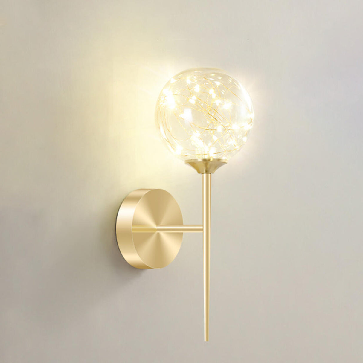 Trendy Fairy Lights Gold Glass Globe Wall Sconce Image - 3