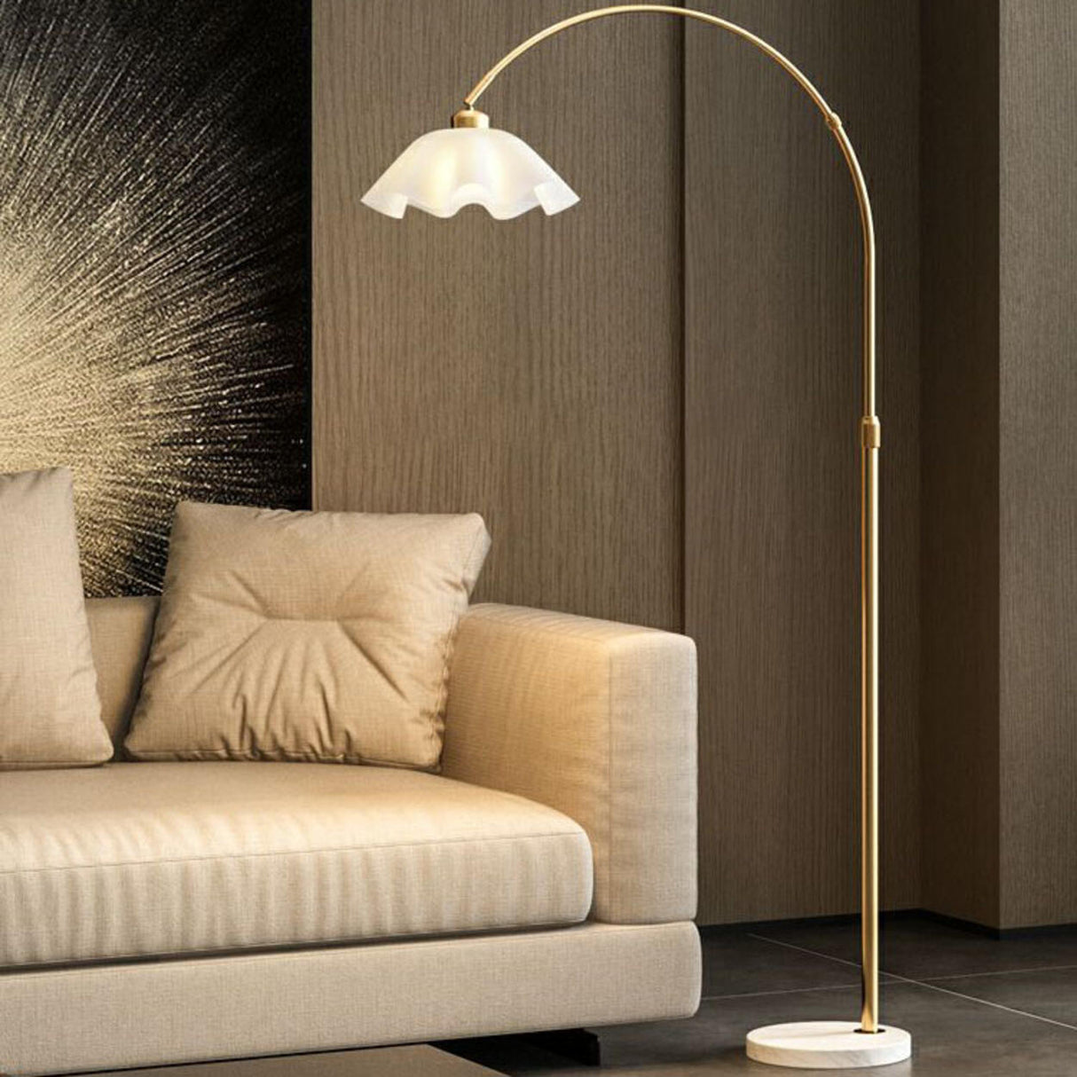 Trendy Floral Gold Arched Metal Adjustable Floor Lamp Image - 1