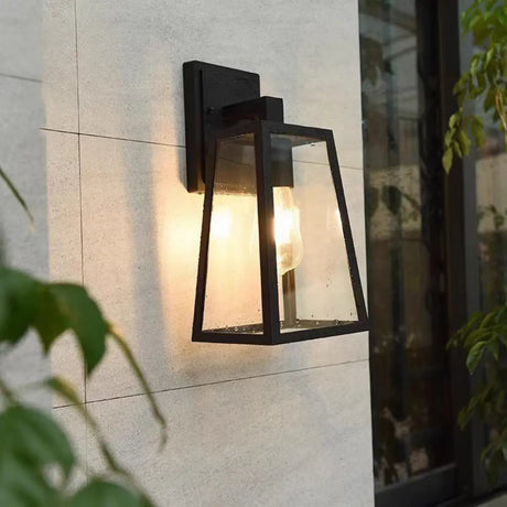 Trendy Geometric Glass Outdoor Ambient Wall Light Black Image - 1