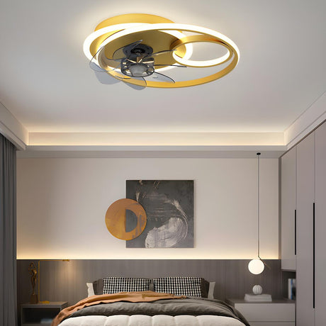 Trendy Geometric Ring Modern Ceiling Fan with LED Light Image - 1