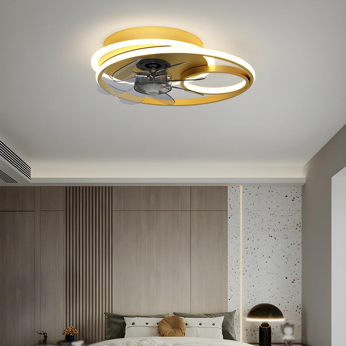 Trendy Geometric Ring Modern Ceiling Fan with LED Light Image - 16