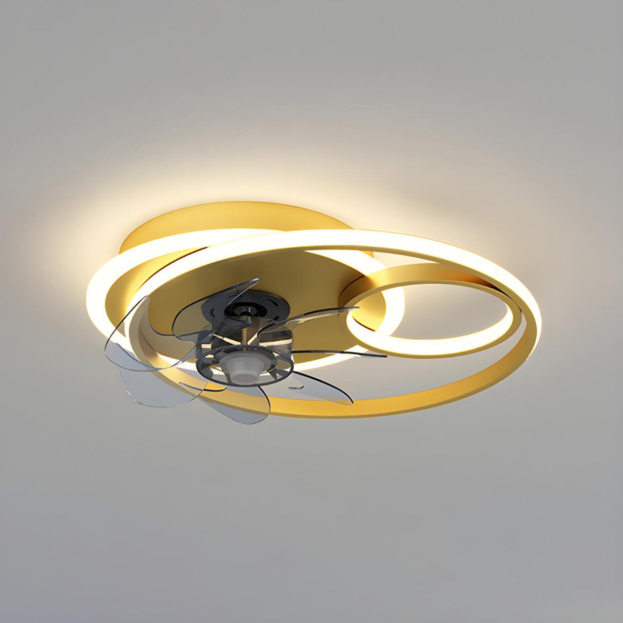 Trendy Geometric Ring Modern Ceiling Fan with LED Light Image - 2