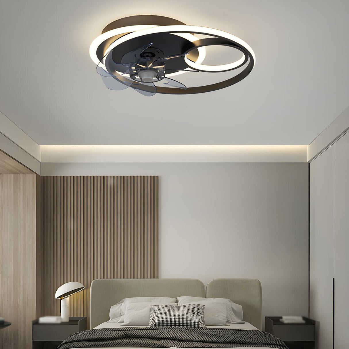 Trendy Geometric Ring Modern Ceiling Fan with LED Light Image - 3