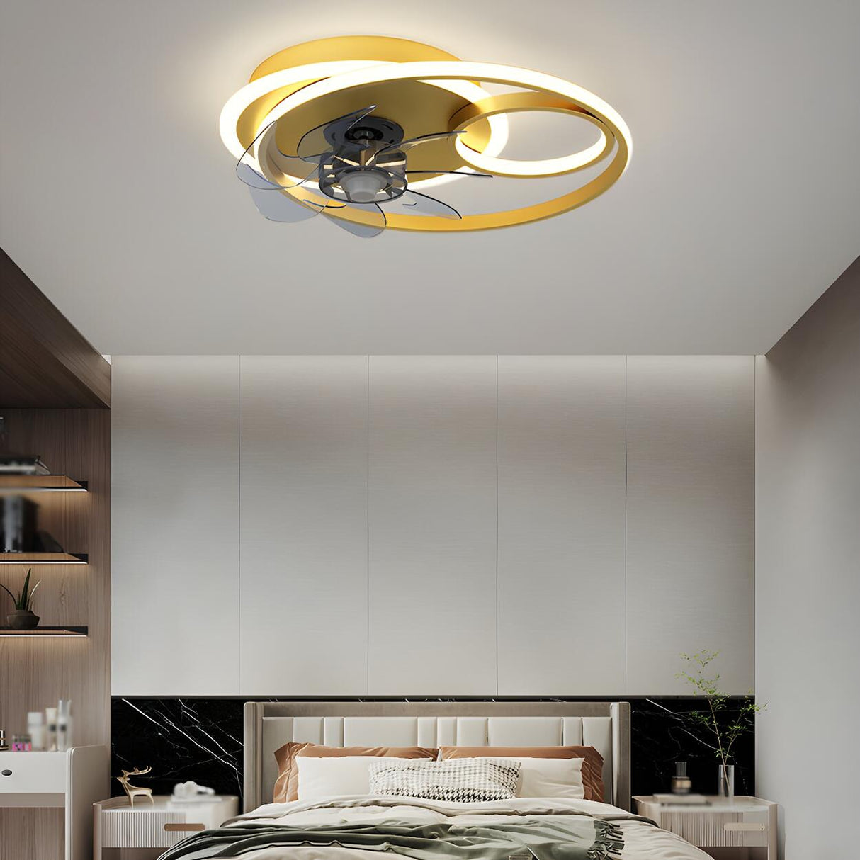 Trendy Geometric Ring Modern Ceiling Fan with LED Light Image - 5