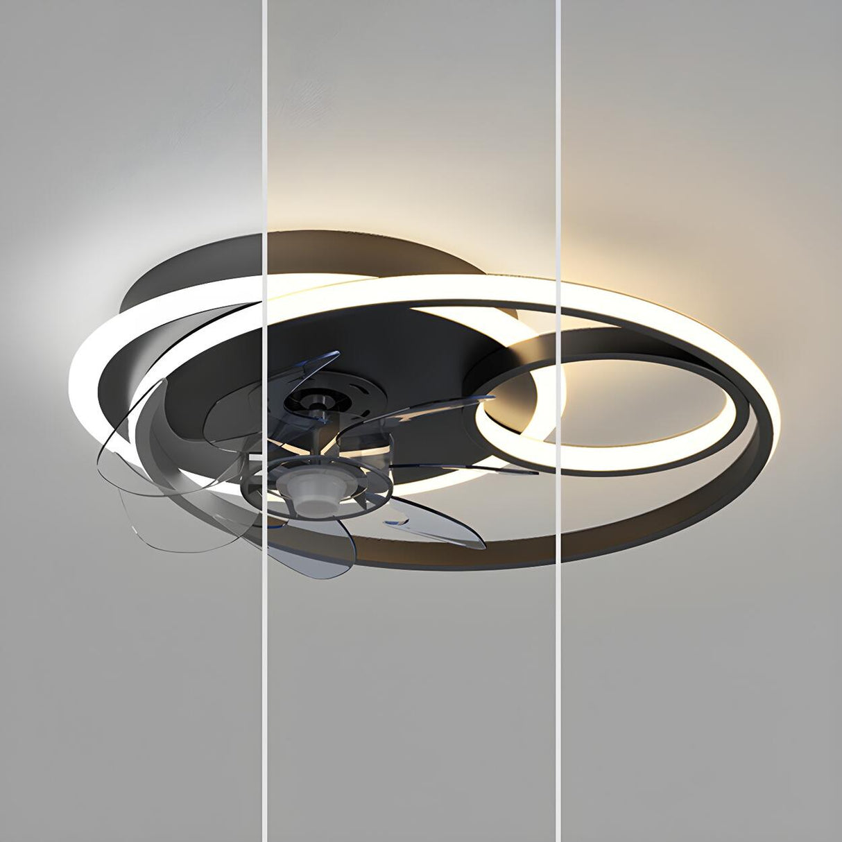 Trendy Geometric Ring Modern Ceiling Fan with LED Light Image - 9