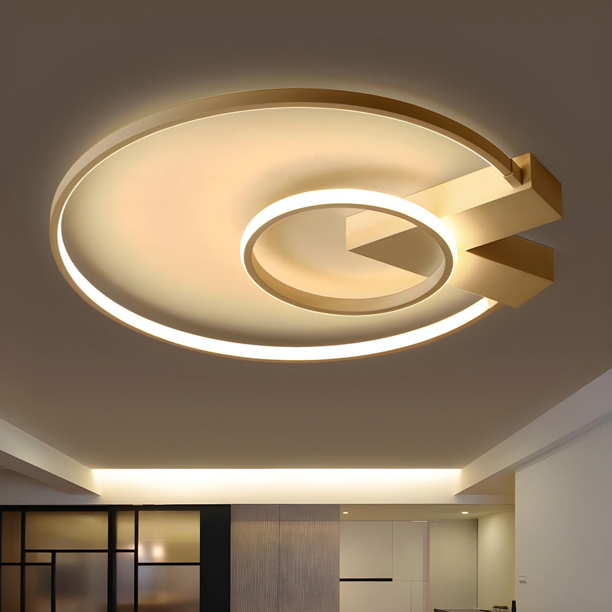 Trendy Gold 2-Circle V LED Flush Mount Ceiling Light Image - 2