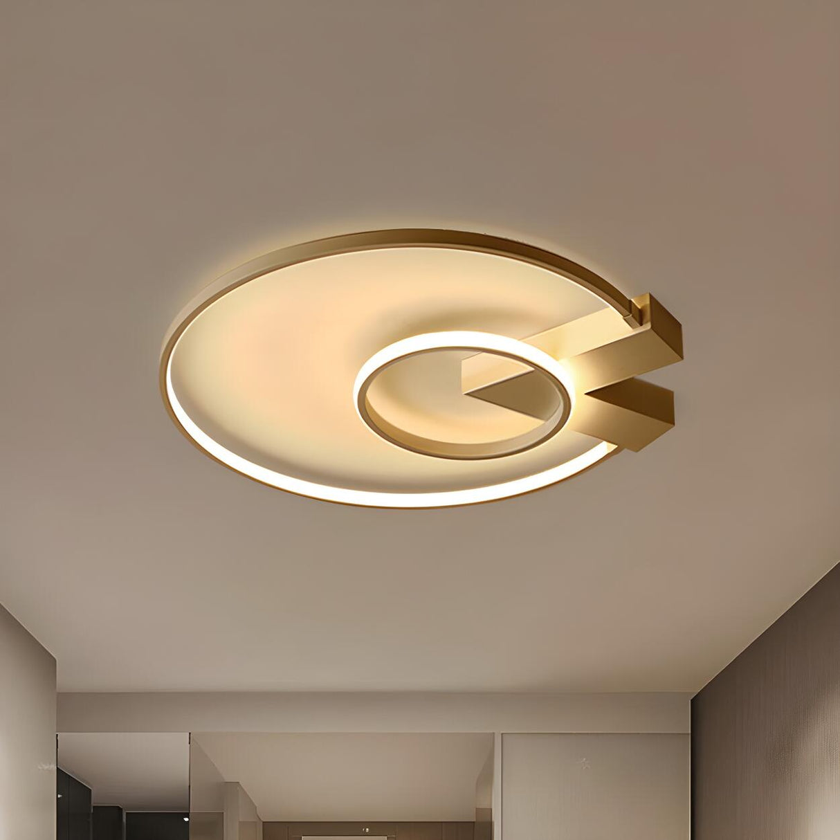 Trendy Gold 2-Circle V LED Flush Mount Ceiling Light Image - 3