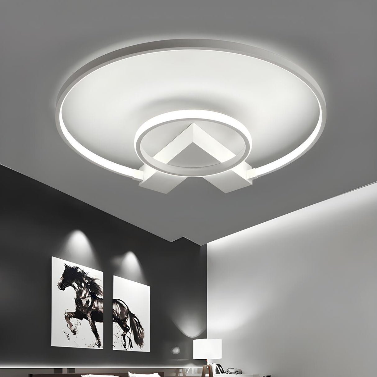 Trendy Gold 2-Circle V LED Flush Mount Ceiling Light Image - 7