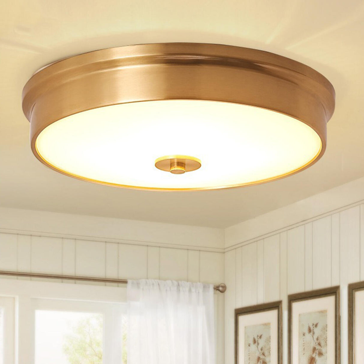 Trendy Gold Circle Metal LED Flush Mount Ceiling Light Image - 18