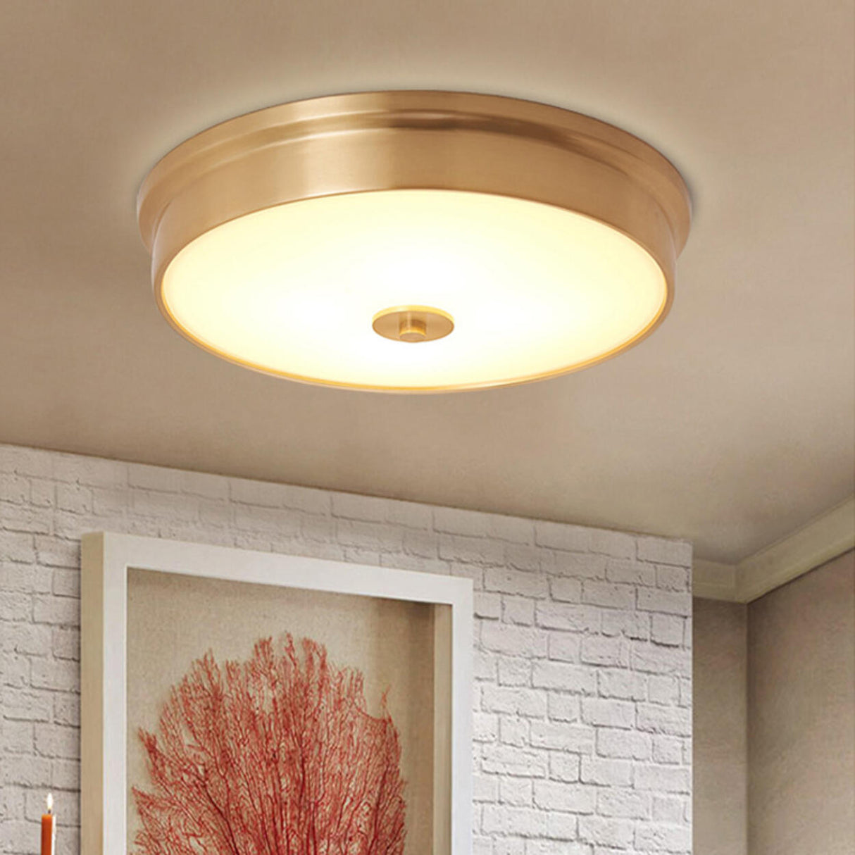 Trendy Gold Circle Metal LED Flush Mount Ceiling Light Image - 3