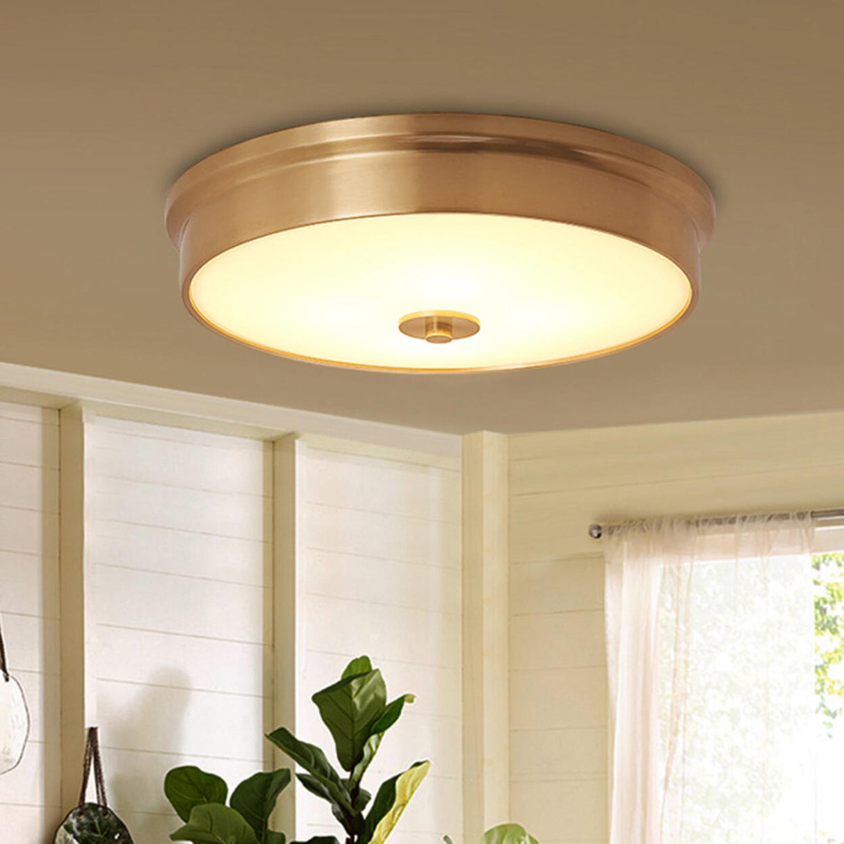 Trendy Gold Circle Metal LED Flush Mount Ceiling Light Image - 5