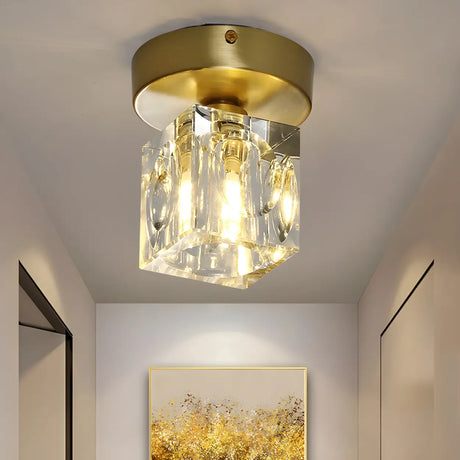 Trendy Gold Cube Crystal Semi-Flush Mount Ceiling Light Image - 1