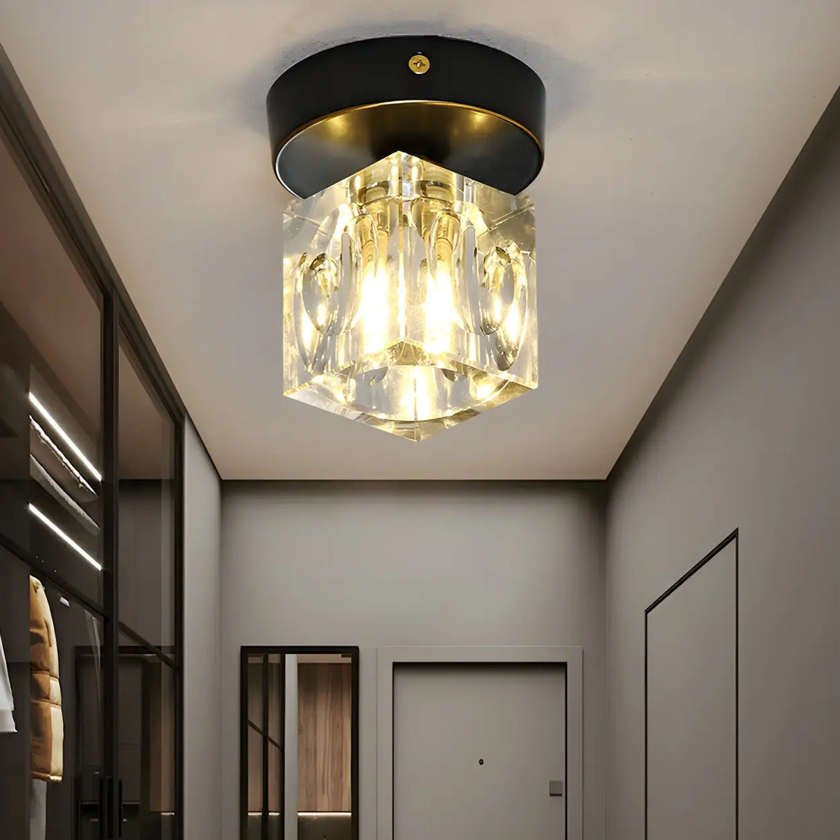 Trendy Gold Cube Crystal Semi-Flush Mount Ceiling Light Image - 2