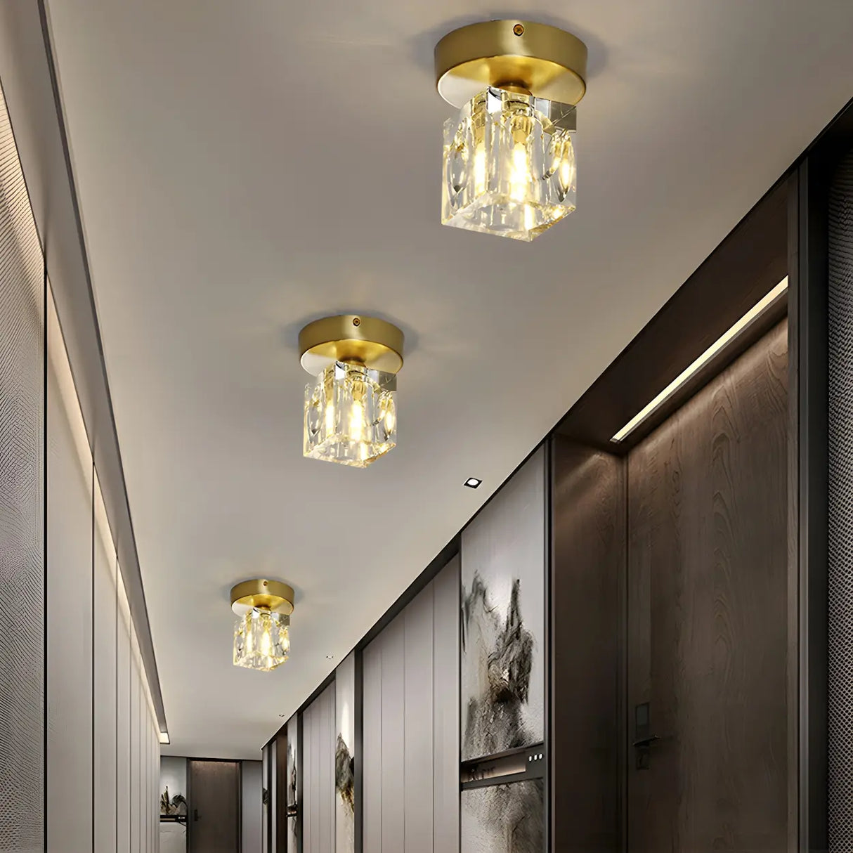 Trendy Gold Cube Crystal Semi-Flush Mount Ceiling Light Image - 3