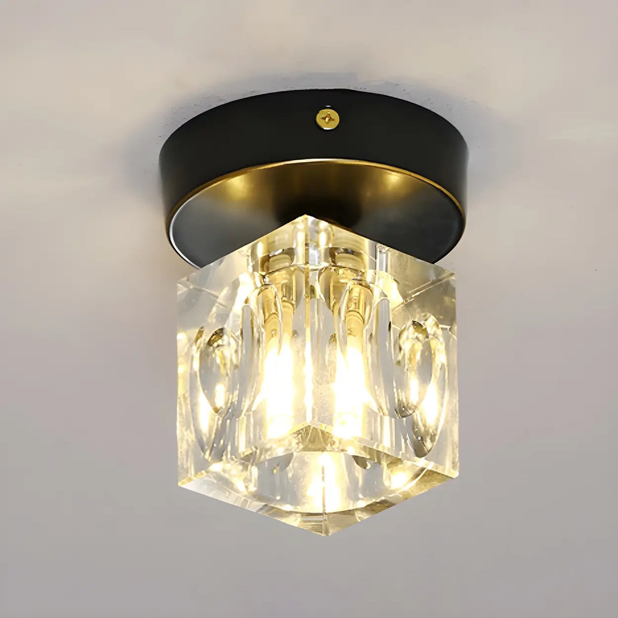 Trendy Gold Cube Crystal Semi-Flush Mount Ceiling Light Image - 6