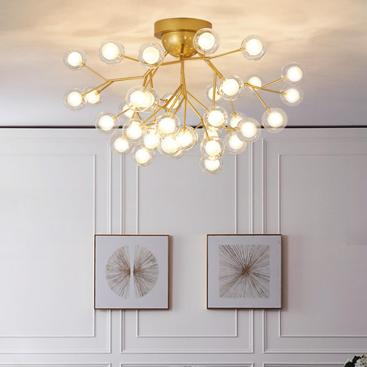 Trendy Gold Firefly Ball Semi-Flush Mount Ceiling Light Image - 19