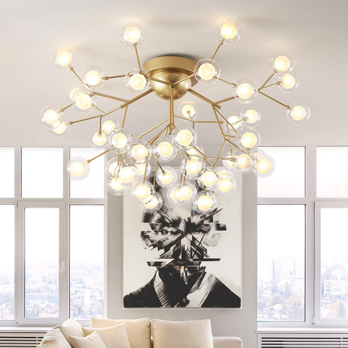 Trendy Gold Firefly Ball Semi-Flush Mount Ceiling Light Image - 6