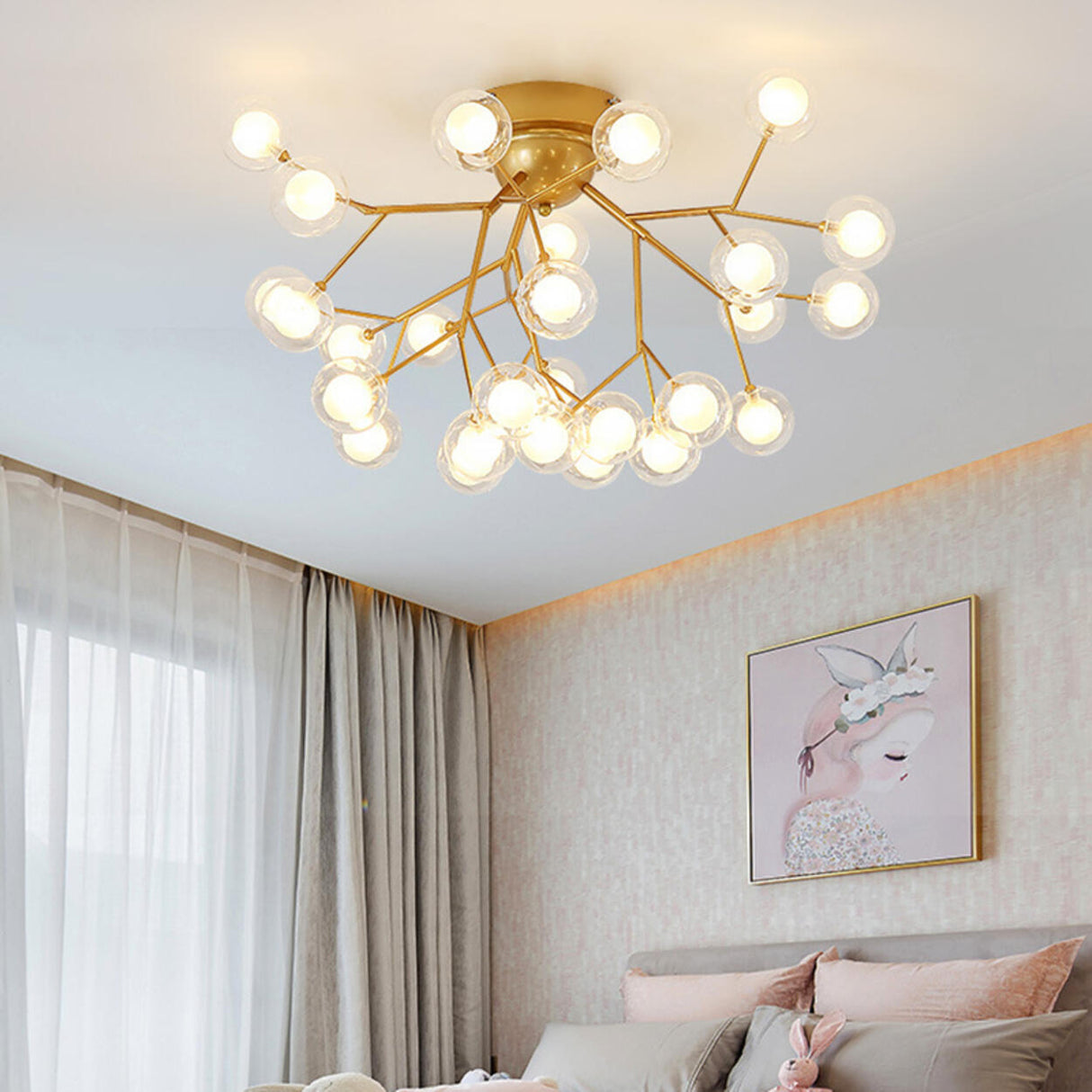 Trendy Gold Firefly Ball Semi-Flush Mount Ceiling Light Image - 8