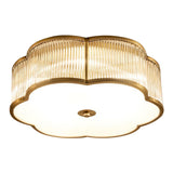 Trendy Gold Flower Drum Glass Semi-Flush Ceiling Light Image - 13