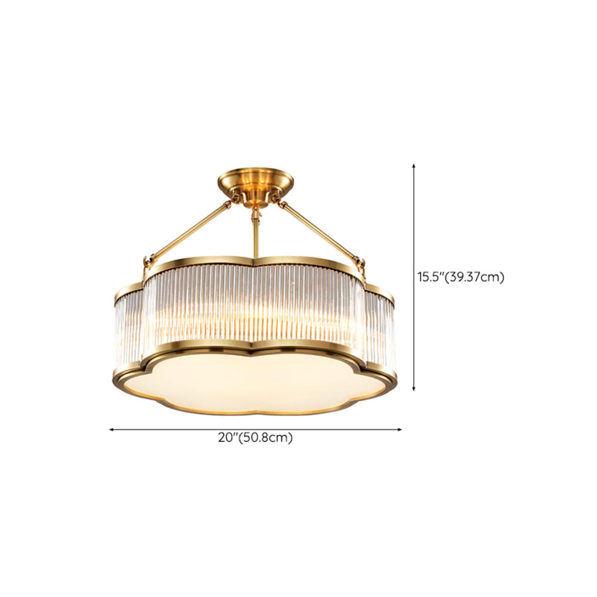 Trendy Gold Flower Drum Glass Semi-Flush Ceiling Light 