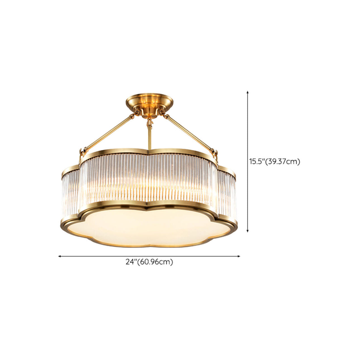 Trendy Gold Flower Drum Glass Semi-Flush Ceiling Light Image - 20