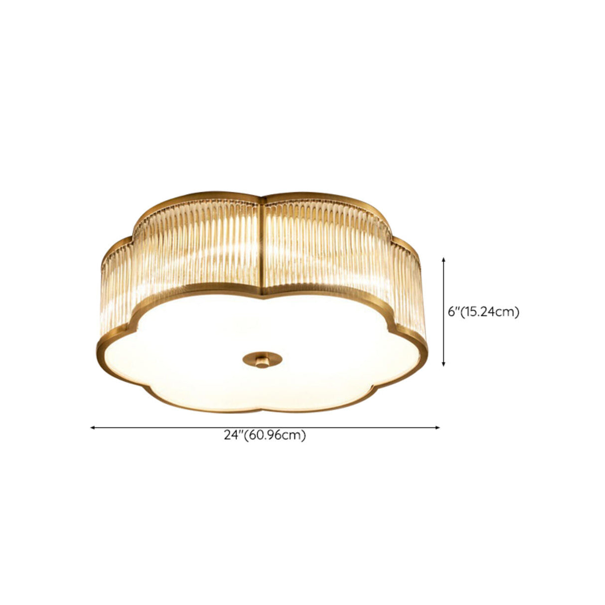 Trendy Gold Flower Drum Glass Semi-Flush Ceiling Light Image - 22