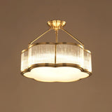 Trendy Gold Flower Drum Glass Semi-Flush Ceiling Light Image - 5